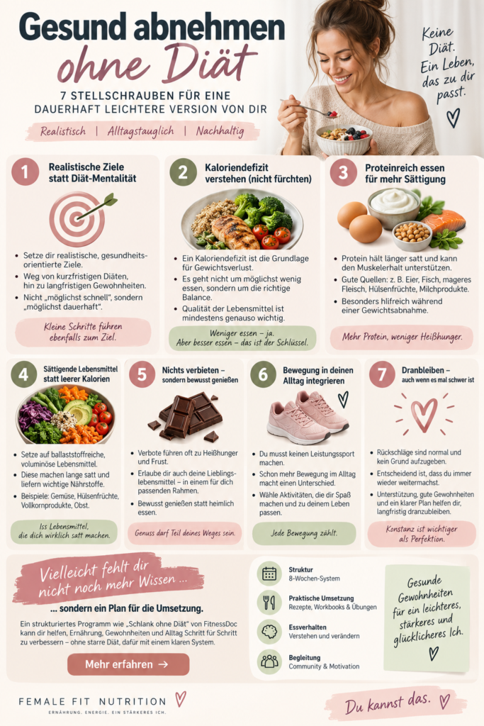 Infografik mit Tipps zum Thema Gesund abnehmen.